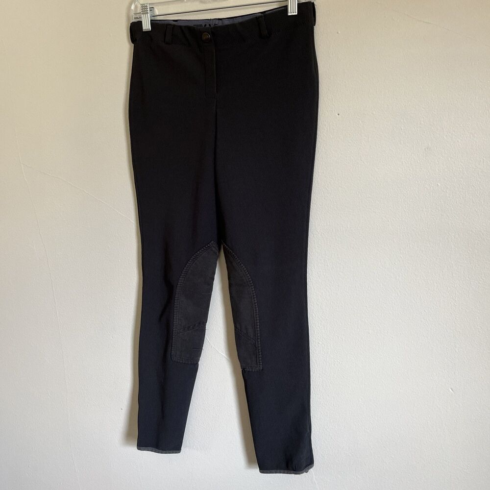 TuffRider Women’s Ribbed Low Rise Charcoal Pull On Stretch Breeches, Gray- 28
